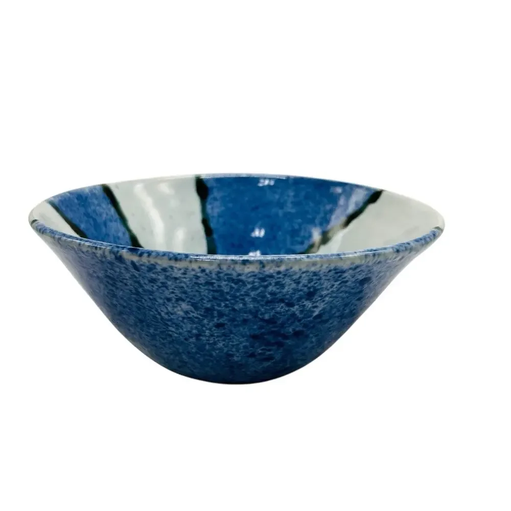 VTG Studio Art‎ Pottery Bowl Grey Blue Speckled Geometric Abstract 7.5” Serving